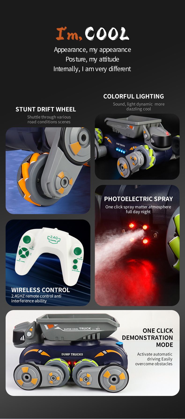 2.4G RC Stunt Robot Hond - Elektronisch Huisdier Speelgoed met Armzwaai, Spray, Geluids- en Lichteffecten voor Jongens (Afstandsbediening Slimme Robot Auto)_voghion.com