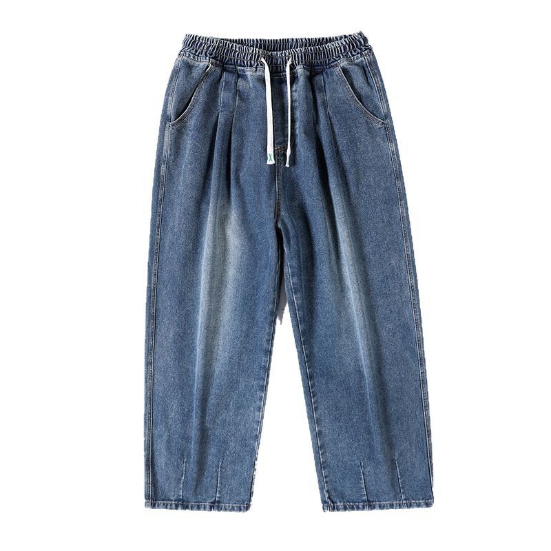 Spring Summer New Straight Wide-Leg Jeans Loose Trendy Drawstring Versatile Simple Casual Long Pants For Men_voghion.com