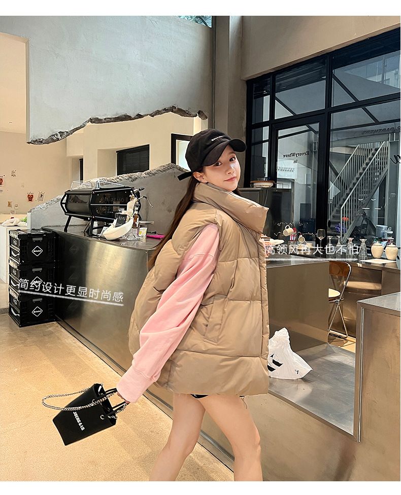 Gilet da donna imbottito in cotone spesso alla moda con colletto allentato_voghion.com