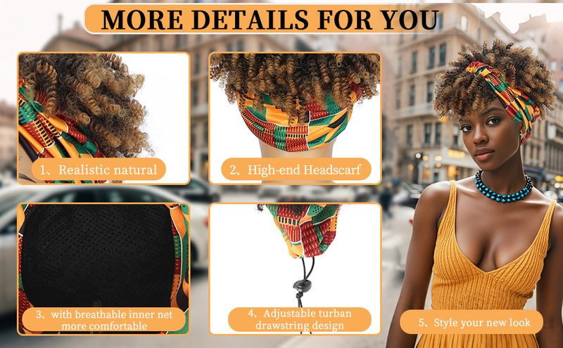 Synthetic Clip-in Wigs For African Ladies With Small Curly Hair, Ice Ribbon, Chemical Fiber Headpiece, Hand Wrapped Small Curly Elastic Wig_voghion.com