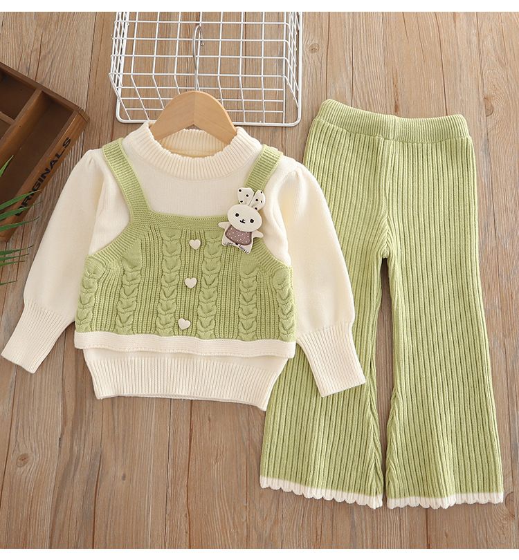 Set aus Strickpullover und Schlaghose für Mädchen – Weiche Polyestermischung, Langarmoberteil + dehnbare Jogginghose mit Schlaghose, 3–8 Jahre (100–140 cm)_voghion.com