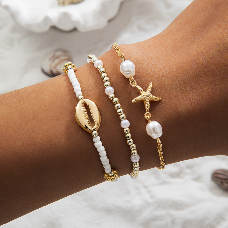 Set di braccialetti con perline a forma di stella marina per donna, alla moda, estivi, da spiaggia, multistrato, con perle impilate, gioielli da festa, regali_voghion.com