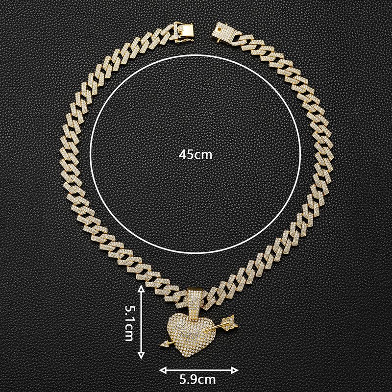 New Personalized One Arrow Piercing Pendant Heart-shaped Full Fashionable Street Hip-hop Diamond Cuban Necklace_voghion.com