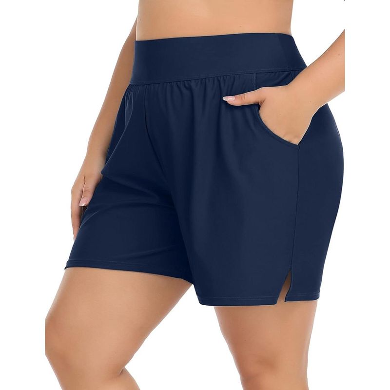 CHARMLEAKS Plus Size Swim Shorts For Women High Waisted Board Shorts Tankini Swimsuit Bottom With Pockets_voghion.com