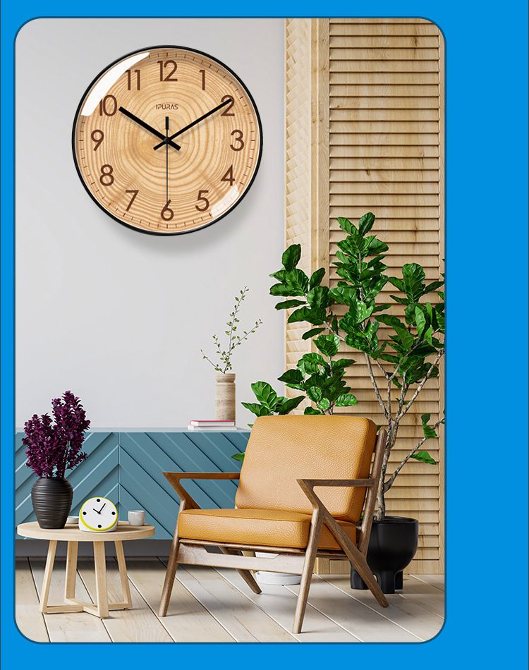 Yipula 6857 Wooden Texture Wall Living Room Fashion Art Silent Sweep Second Quartz Clock_voghion.com