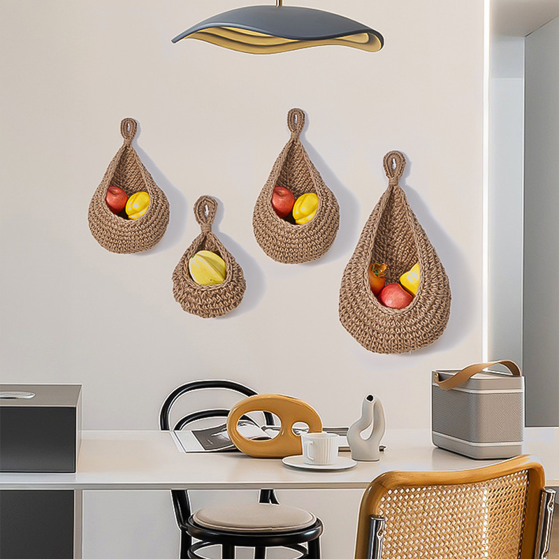 Wall hanging vegetable storage, water fruit basket, bird's nest wall hanging, water droplet net bag, handmade cotton rope woven wall hanging_voghion.com