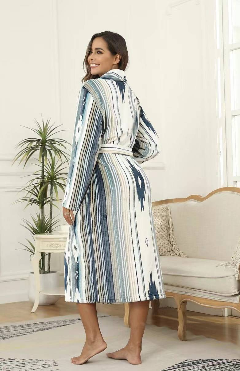 Naisten vaatteet naisten pitkä kylpytakki pyjamat flanelli kylpytakki pyjamat paksunnettu painatus löysä hot style_voghion.com