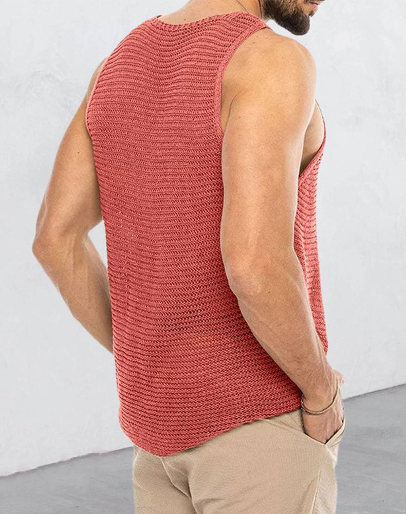 Sommer Herrenmode Casual Top Ärmelloses Strick Einfarbig Pullover Weste_voghion.com