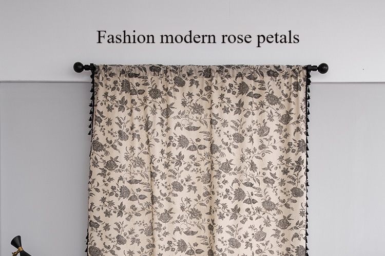 Cortinas opacas bohemias: cortinas estampadas de lino y algodón con borlas para cocina y ventanal (estilo boho chic, filtran la luz, confeccionadas)_voghion.com