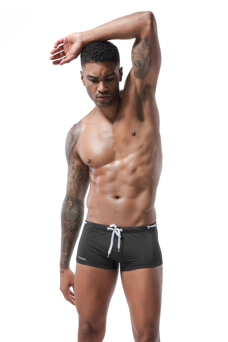 Men's Flat-angle Swimming Trunks, Low-waist Nylon Beach Trunks, Hot Spring Swimming Trunks, Lace-up, Summer_voghion.com