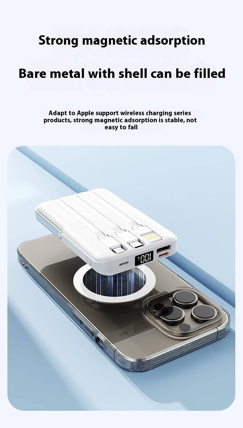66W Süper Hızlı Şarjlı Kablosuz Manyetik Power Bank 20000 MAh Dahili Kablo Büyük Kapasiteli Cep Telefonları İçin Uygun_voghion.com