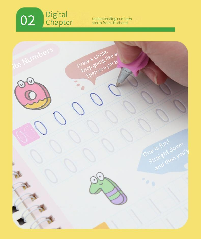 Tutuyu Groove Handwriting Practice Book Set For Kids - 4 Preschool Tracing Workbooks With Pencil, Refills & Grip Trainer (18.8x13cm)_voghion.com