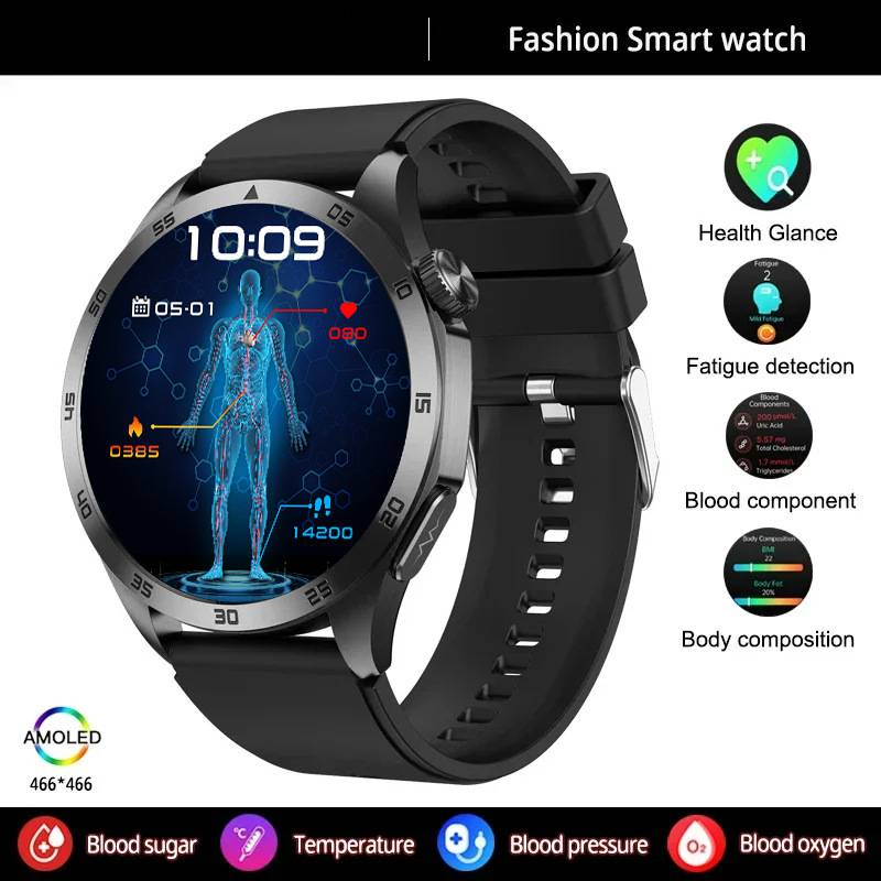 Bluetooth Arama, Kalp Atış Hızı, Kan Şekeri ve EKG İzleme, AMOLED Ekran, Erkekler ve Kadınlar İçin Su Geçirmez Fitness Takip Cihazı Özellikli ET485 Akıllı Saat_voghion.com