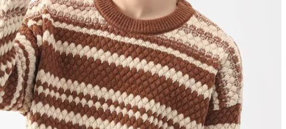 Men’s Slim-Fit Striped Sweater | Retro Style Ribbed Knit Pullover | Modale & Rabbit Wool Blend (Casual Winter Wear)_voghion.com
