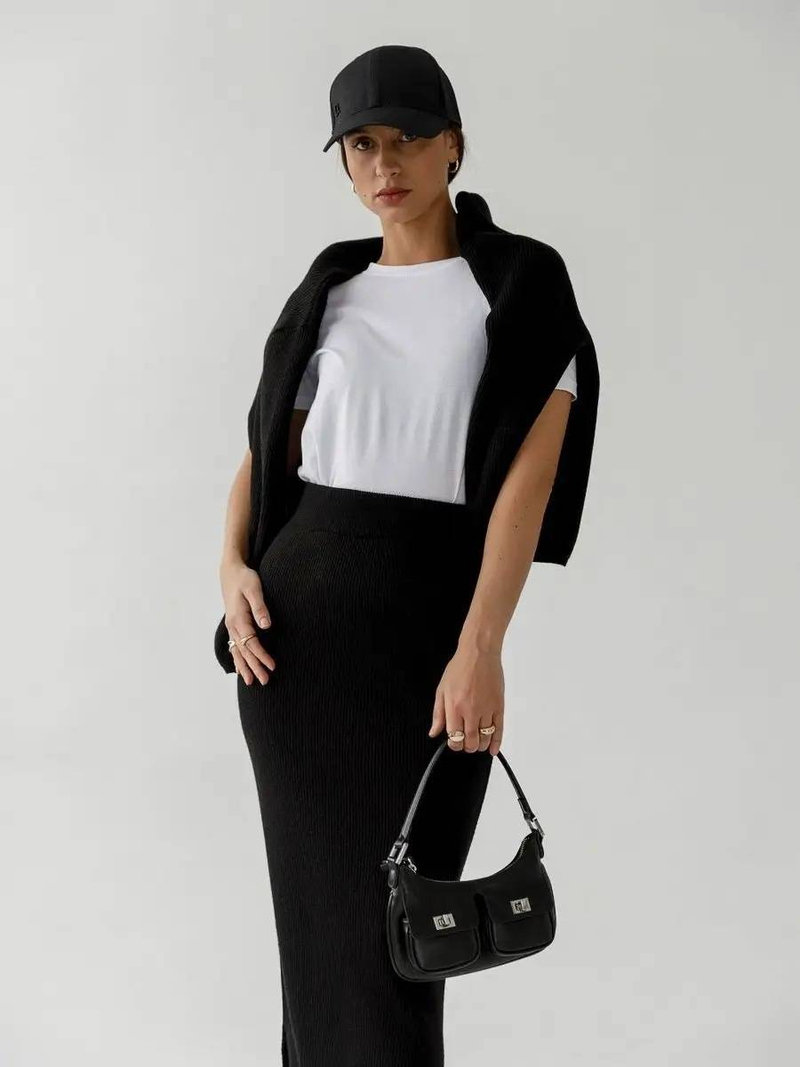 Knitted High-neck Sweater & Slim-fit Skirt Set – Elegant Two-piece Outfit In Beige, Olive Green, White, Green, Yellow, Light Gray, Emerald, Black_voghion.com