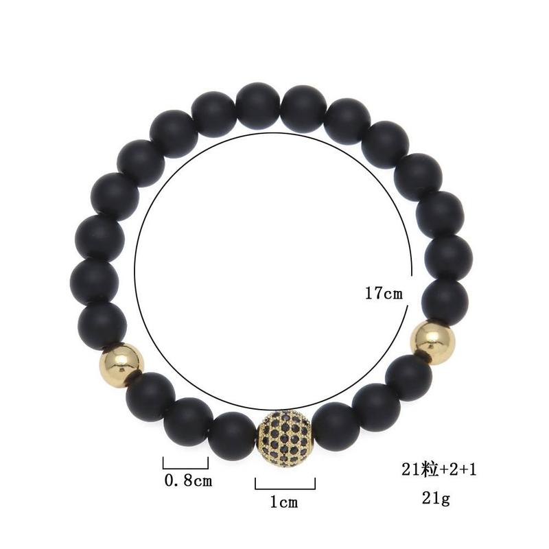 Bijoux pour hommes et femmes - Bracelet élégant en perles d'onyx noir avec motif tête de mort et zircons, finition mate, pour une soirée hip-hop rock en amoureux_voghion.com