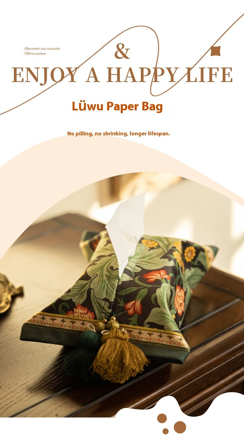 Elegant Jacquard Tissue Box Cover – Polyester Fabric Napkin Holder For Living Room, Bedside & Car (Floral Pattern, Dustproof)_voghion.com