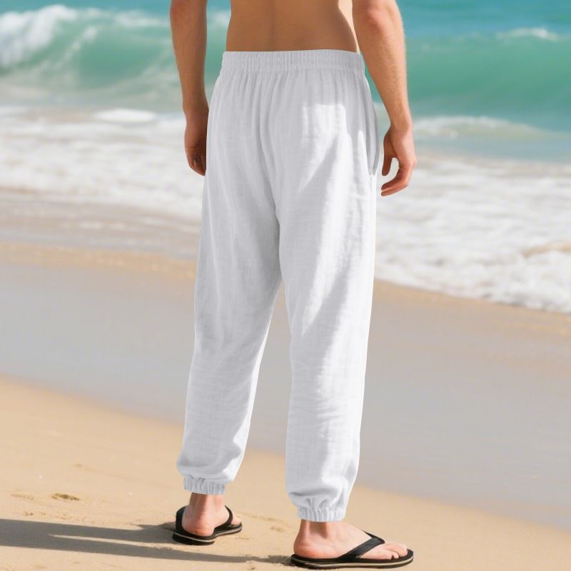 Four Seasons Beach Trend Men's Loose Linen Plus Size Casual Jogger Pants_voghion.com