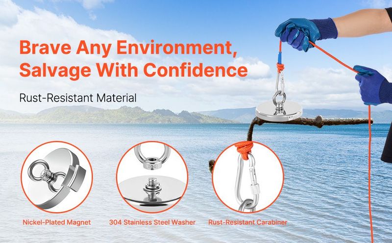 2000 LBS Strong Fishing Magnet Kit Single Sided Pull Force And Rope Carabiner_voghion.com