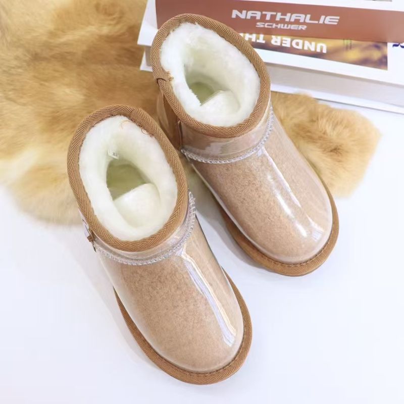 26ss U Winter Home Neue Fleece-gefütterte trendige Zuckerwatte transparente Kinderschnee wasserdichte rutschfeste warme dicke Sohlen Kinder_voghion.com
