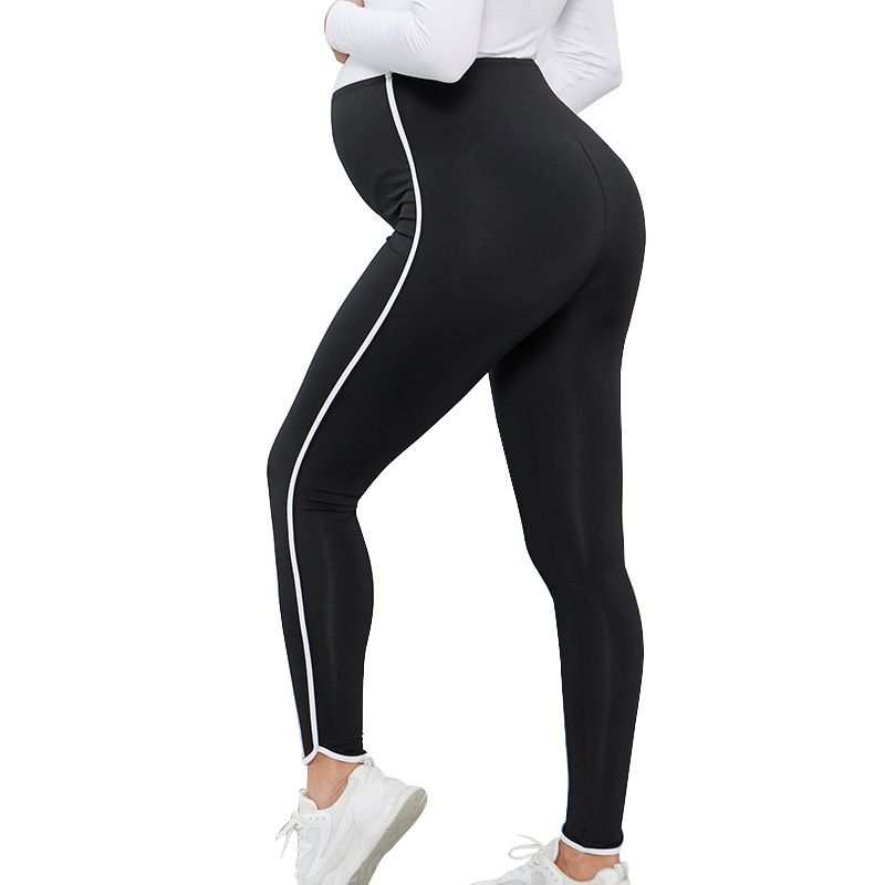 Family matching Nouveau pantalon de maternité taille haute assorti de couleur noire, levage des hanches, soutien élastique du ventre, leggings de yoga à neuf points, vêtements de maternité_voghion.com