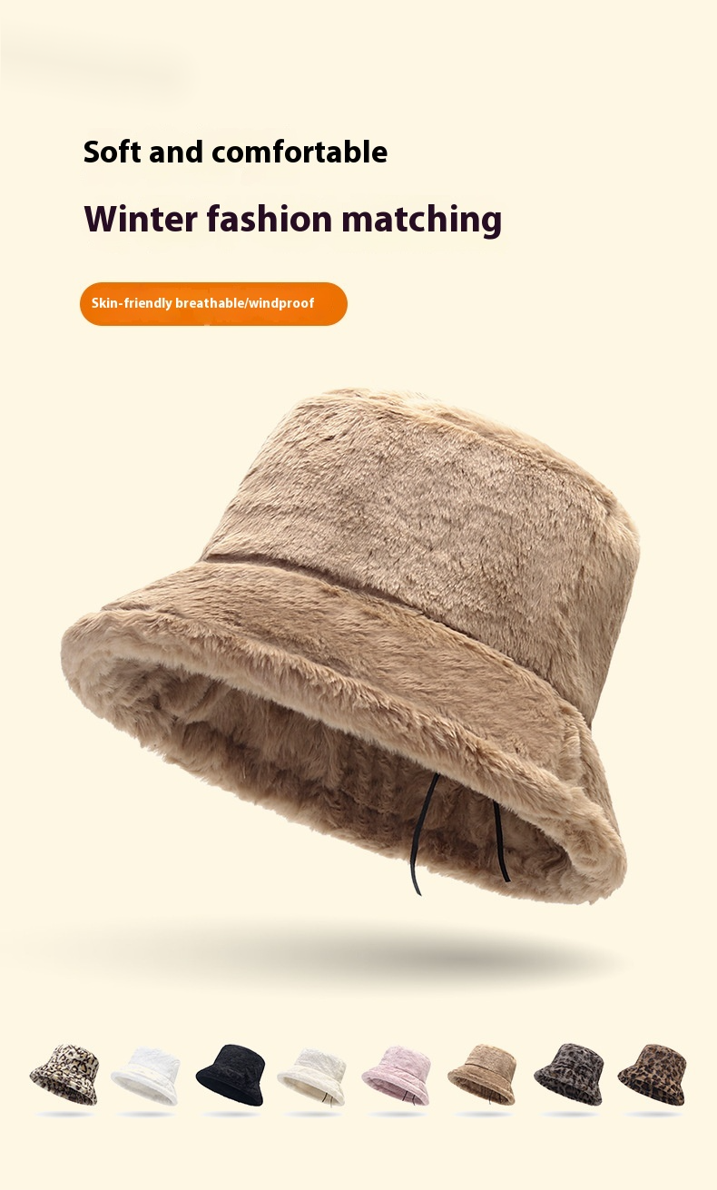 Nuevo sombrero de pescador de felpa para mujer en otoño e invierno, gorro de piel gruesa y cálida, gorro con estampado de leopardo moderno y versátil_voghion.com