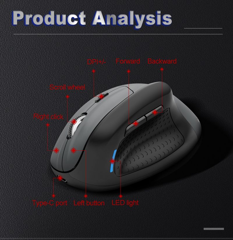 E-YOOSO X-45 USB Gaming Vertical Mouse Support Bluetooth 2.4G Wireless PAW3212 4800 DPI For Gamer Mice Computer Laptop_voghion.com