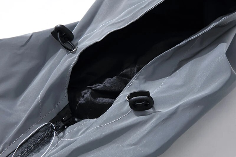 NUOVE TAGLIA Giacche riflettenti notturne in doppio tessuto Giacca a vento con cappuccio Uomo Hip Hop Ballerino Impermeabile Cerniera Cappotti Capispalla_voghion.com