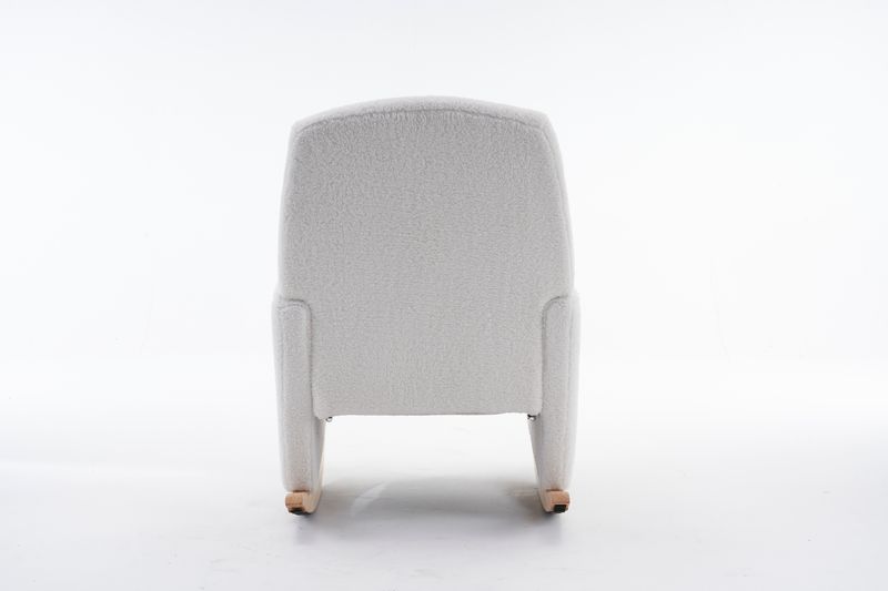 Fauteuil à bascule 044 avec pouf, fauteuil inclinable d'intérieur à dossier haut en tissu Teddy blanc pour salon_voghion.com