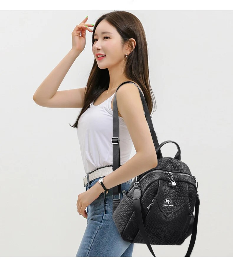 Sac à dos de voyage en PU pour femmes, grande capacité avec plusieurs compartiments, sac à bandoulière de poitrine, 2024_voghion.com