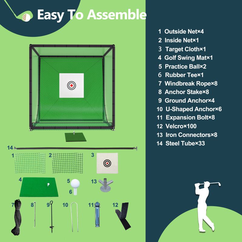 10X10X10FT Golf Practice Net Cage W/ Metal Frame Hitting Net Kit Indoor Outdoor_voghion.com