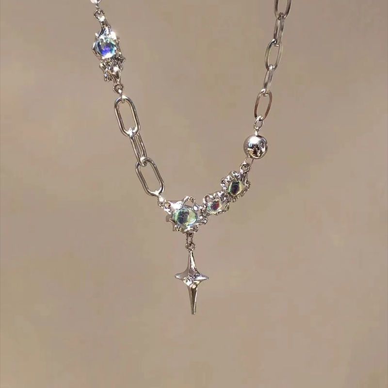 Moonlight Stone Star Necklace, Female Ins, Trendy, Small, Design, High end, Versatile, Sweater Chain, Sweet, Collarbone Chain_voghion.com
