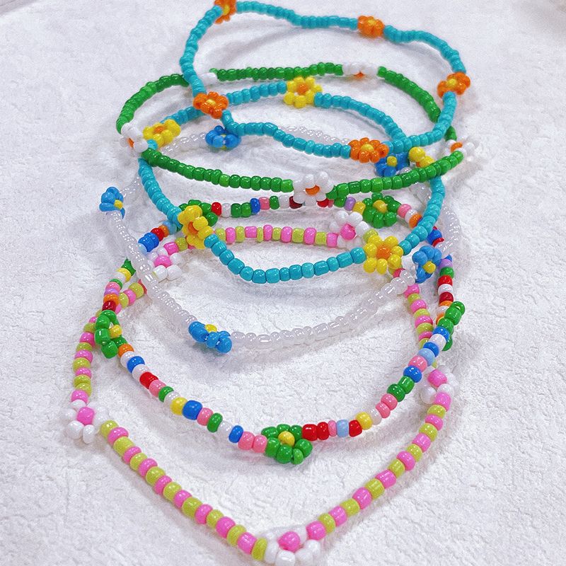 Beach Vacation Style Colorful Elastic Daisy Flower Seed Bead Anklet_voghion.com