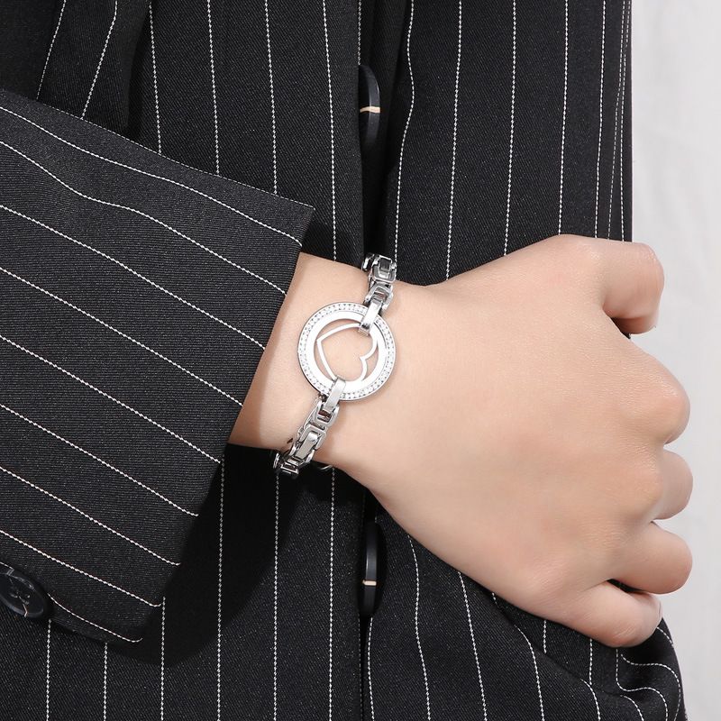 Set di gioielli da donna, alla moda, con ruota in acciaio inossidabile, personalità, rotondo, pieno di diamanti, a forma di cuore, catena spessa_voghion.com