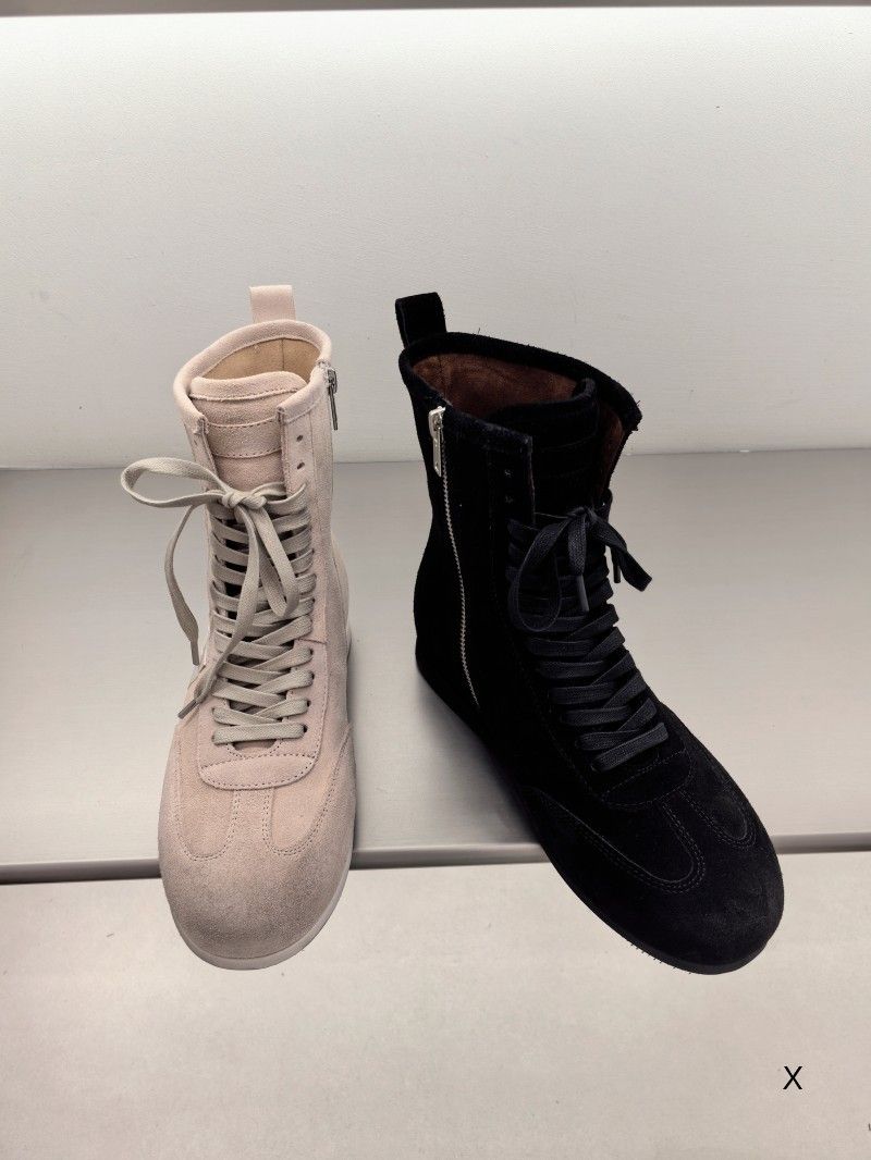 Women Boxing Boots XJ Women's Shoes 25 Autumn Winter Fashion Elastic Soft Cowhide Leather Round Toe Lace-Up Side Zipper Flat Boxing Ankle_voghion.com