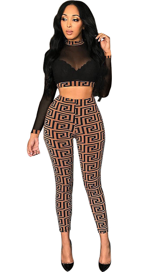S3439 Autumn and Winter Women's Sexy Mesh Pencil Pants Nightclub Set_voghion.com