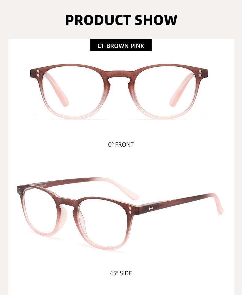 Reading Glasses Two Color Gradient Elastic Paint Frame Spring Legs Old Light Mirror Rivet Round Reading Glasses_voghion.com