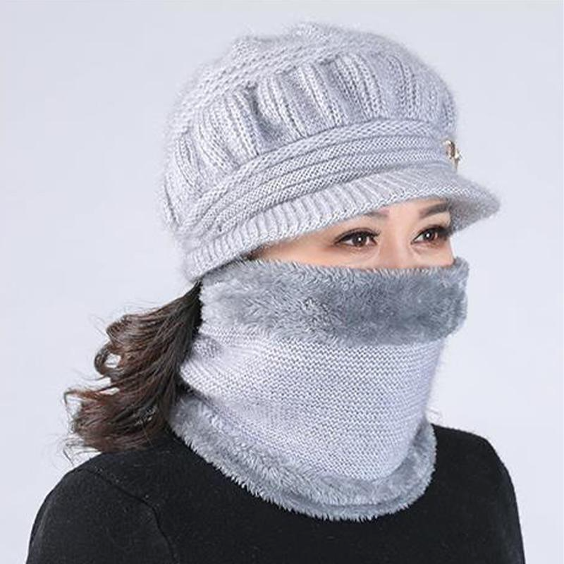 Mütze und Schal-Set für Damen, Winter, weiblich, warm, Strickmütze, Schal und Samt, winddicht, Radmütze, Skimütze, Schals-Set_voghion.com