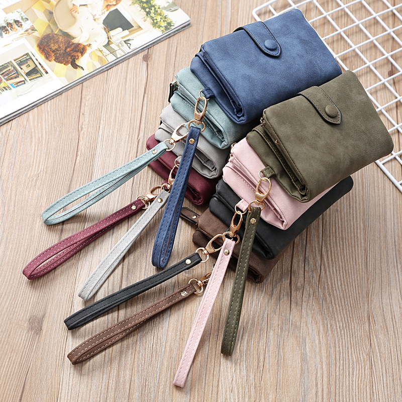 Portamonete piccolo con pochette lunga con cerniera lunga da donna, portafoglio corto opaco retrò in nuova versione coreana_voghion.com