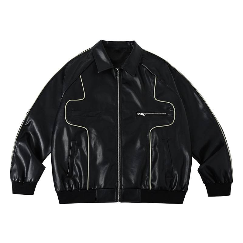 Giacca in pelle bianca retrò da uomo, giacca di nicchia di fascia alta_voghion.com
