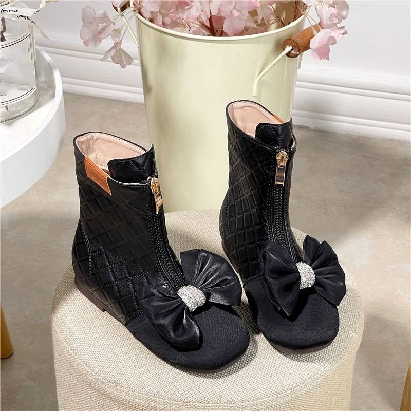 Kinderschuhe Kurze Stiefel Winterstil Plus Samt Kinderlederschuhe Mittlere und große Kinder Prinzessin Martin Stiefel_voghion.com