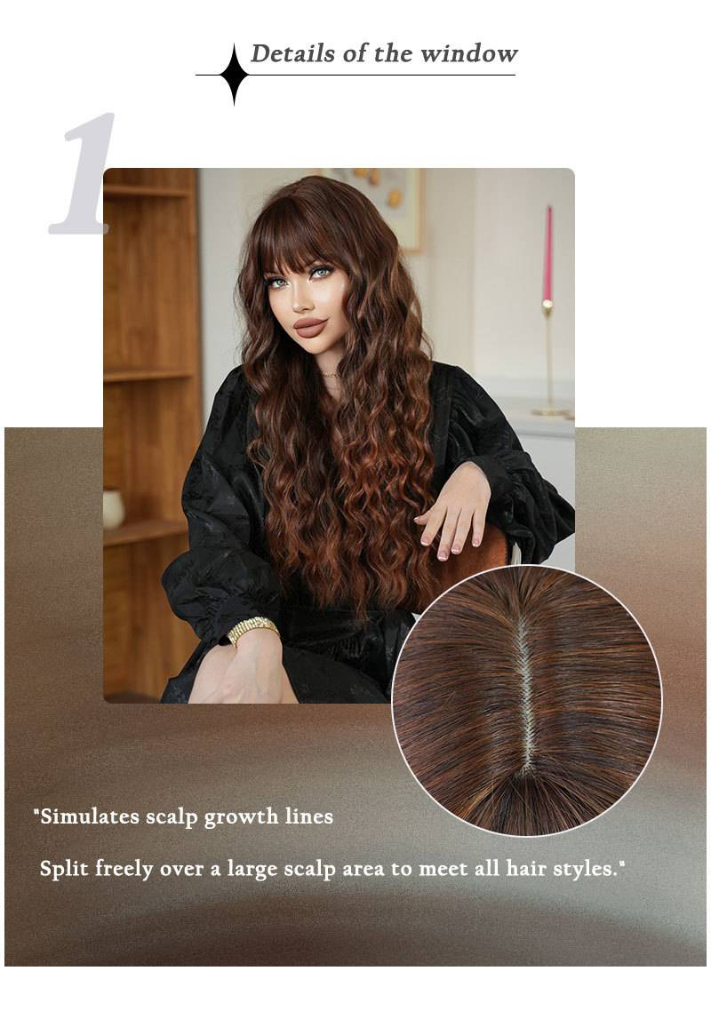 Watergolf krullend haar lang haar bruin golvend pruik vol hoofddeksel_voghion.com