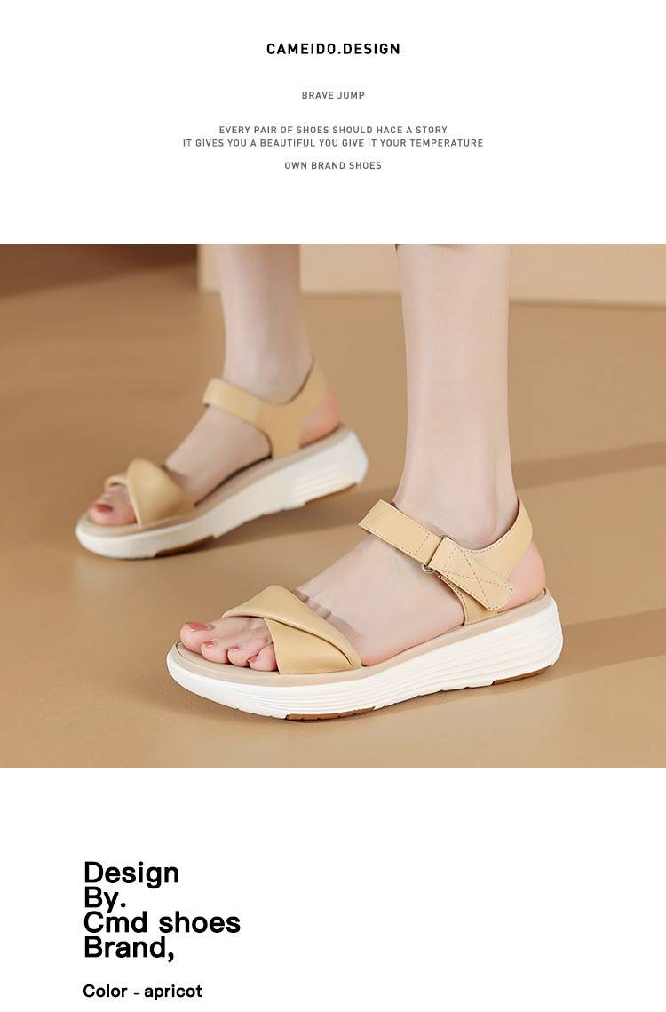 Sandálias de Praia de Solado Grosso de Pele de Carneiro Femininas da Cameido. Essas Sandálias Apresentam Fecho de Velcro, Design de Uma Tira e Biqueira Reveladora_voghion.com
