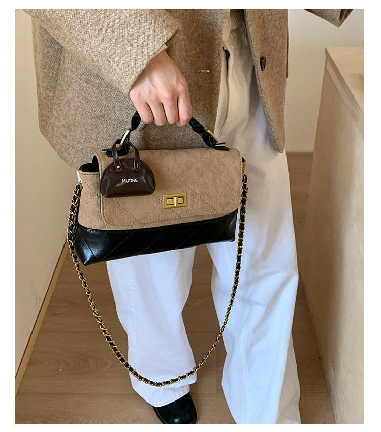 Small Square Bag Fashion Bags Color-blocking Vintage Frosted Popular Diamond Pattern Chain Single-shoulder Messenger Bag With Cross-body Strap._voghion.com