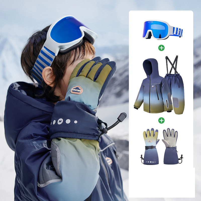 Conjunto de chaqueta y pantalón de esquí impermeable para madre e hijos: traje de nieve cálido para niños y niñas, poliéster transpirable y duradero en color marrón arena._voghion.com