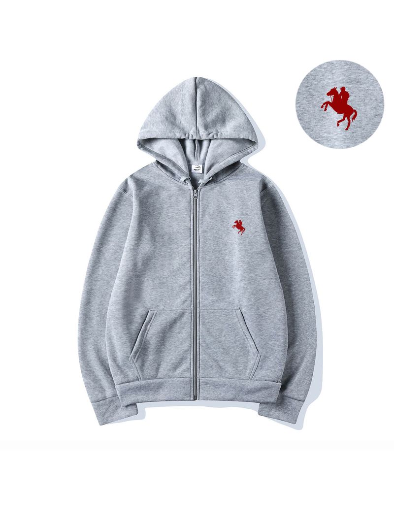 Herren Fleece-Pullover-Hoodie mit Pony-Print, lässige Reißverschlussjacke, locker sitzende Loungewear, Herbst/Winter 2025_voghion.com