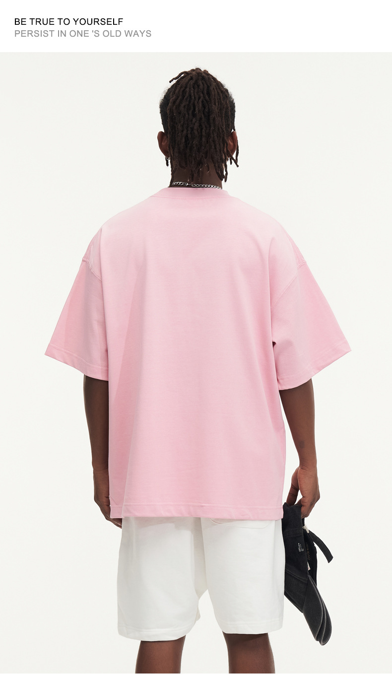 Grenzüberschreitender Außenhandel 350g T-Shirt aus europäischer Baumwolle, schweres Oberteil, einfarbig_voghion.com