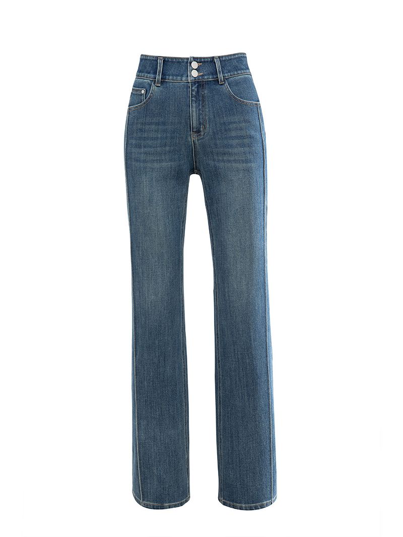 Damen-Stretch-Schlagjeans mit hohem Bund – 4-Wege-Elastik, Bootcut-Jeans (lang, schmal geschnitten, koreanischer Stil)_voghion.com