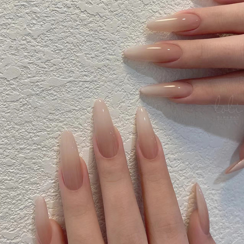 Simple 24Pcs Glitter Pink False with Jelly Glue Round Head Almond Fake Manicure Wearable Full Cover Press on_voghion.com