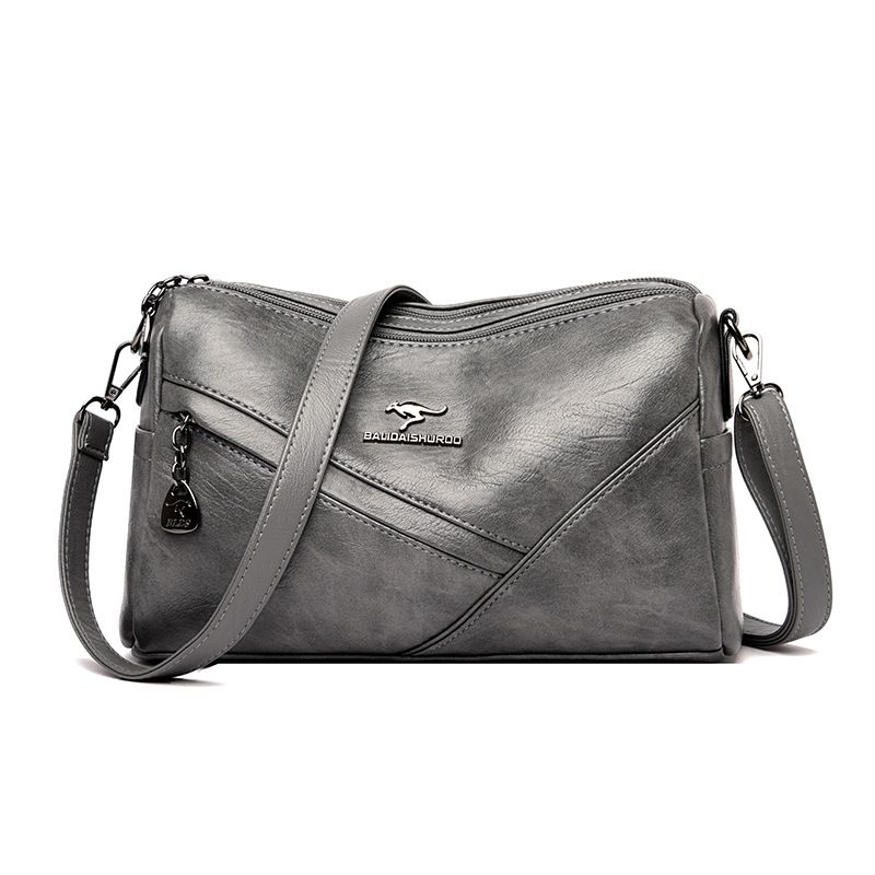 Borsa a tracolla patchwork trendy e alla moda, a doppio strato, da donna, in pelle di pecora lavata, modello Kangaroo, modello secchiello rotondo piccolo, 2023_voghion.com